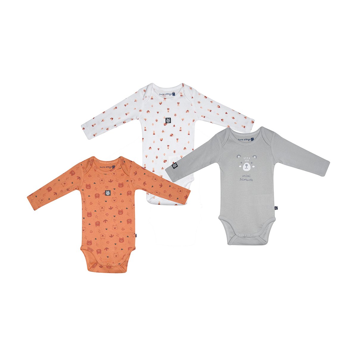 Lot de 3 bodies nasro manches longues bebe orange, SUCRE D'ORGE