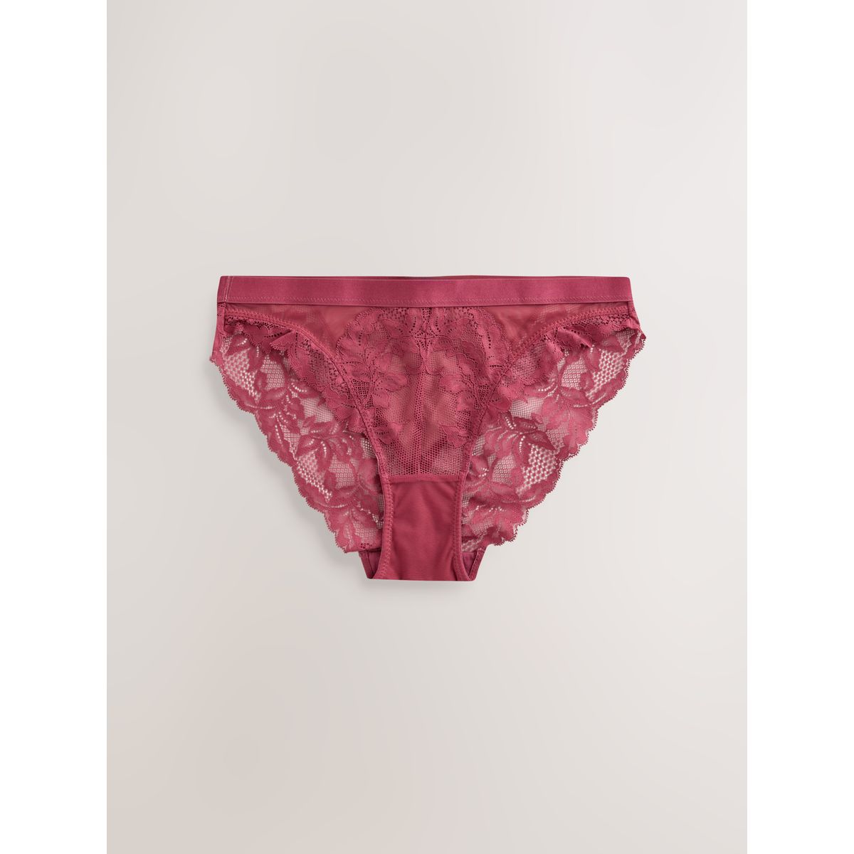 Culotte échancrée en dentelle, lot de 3 rouge bordeaux/chocolat/jaune, NEXT