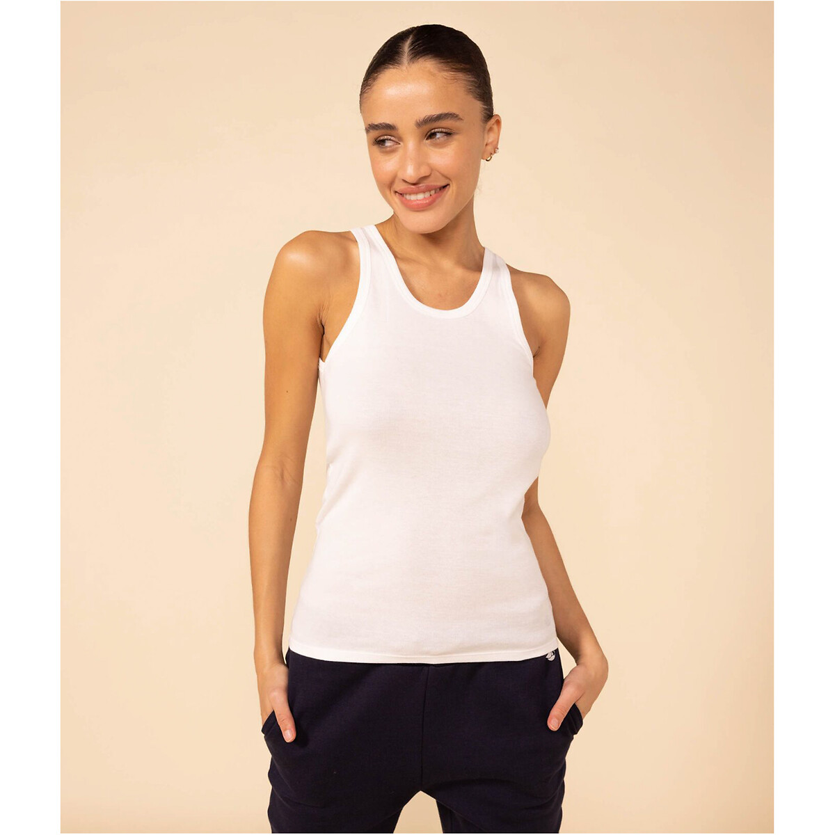 Débardeur col rond sans manches blanc, PETIT BATEAU
