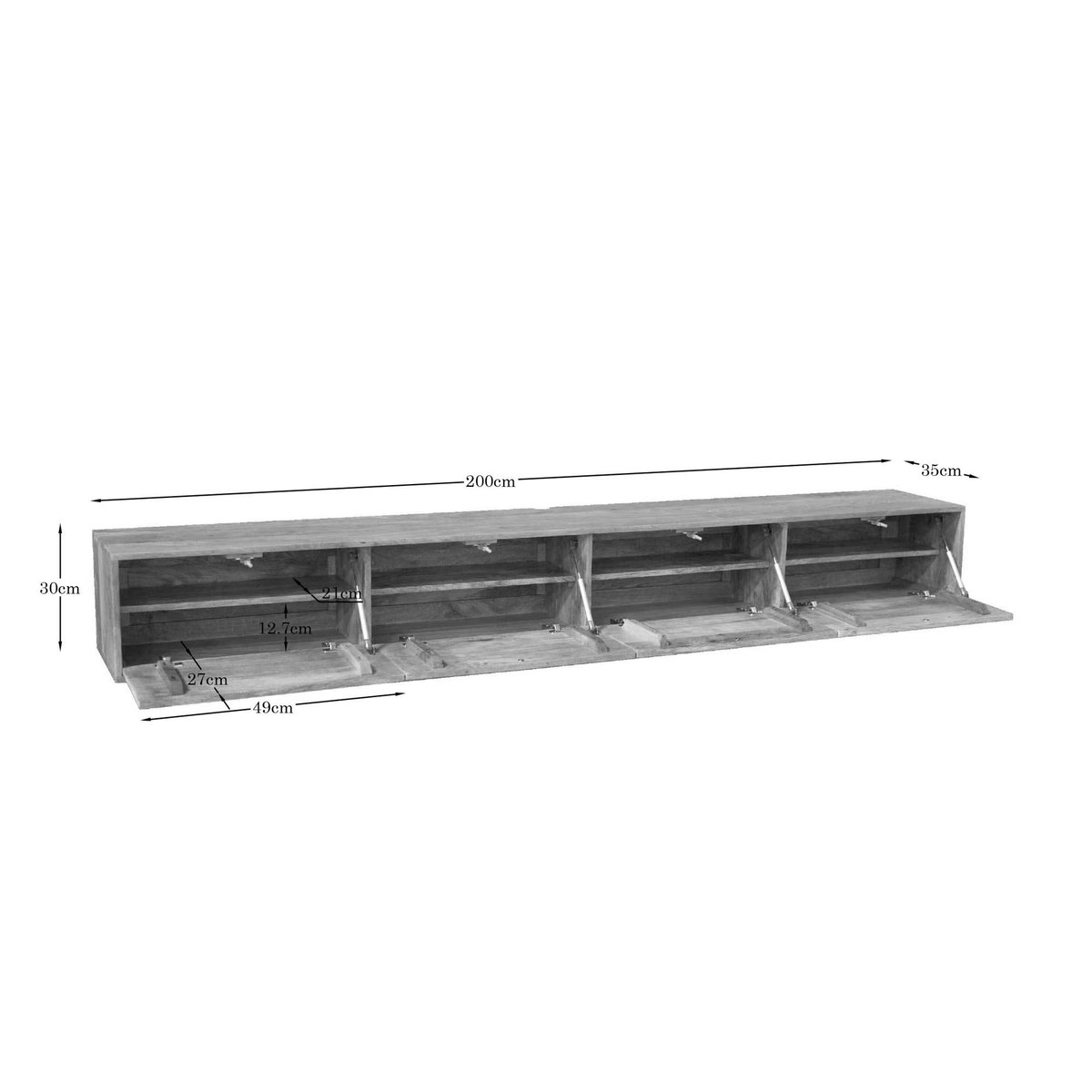 Meuble TV suspendu 4 portes, 200 cm JUNO bois clair, PIER IMPORT