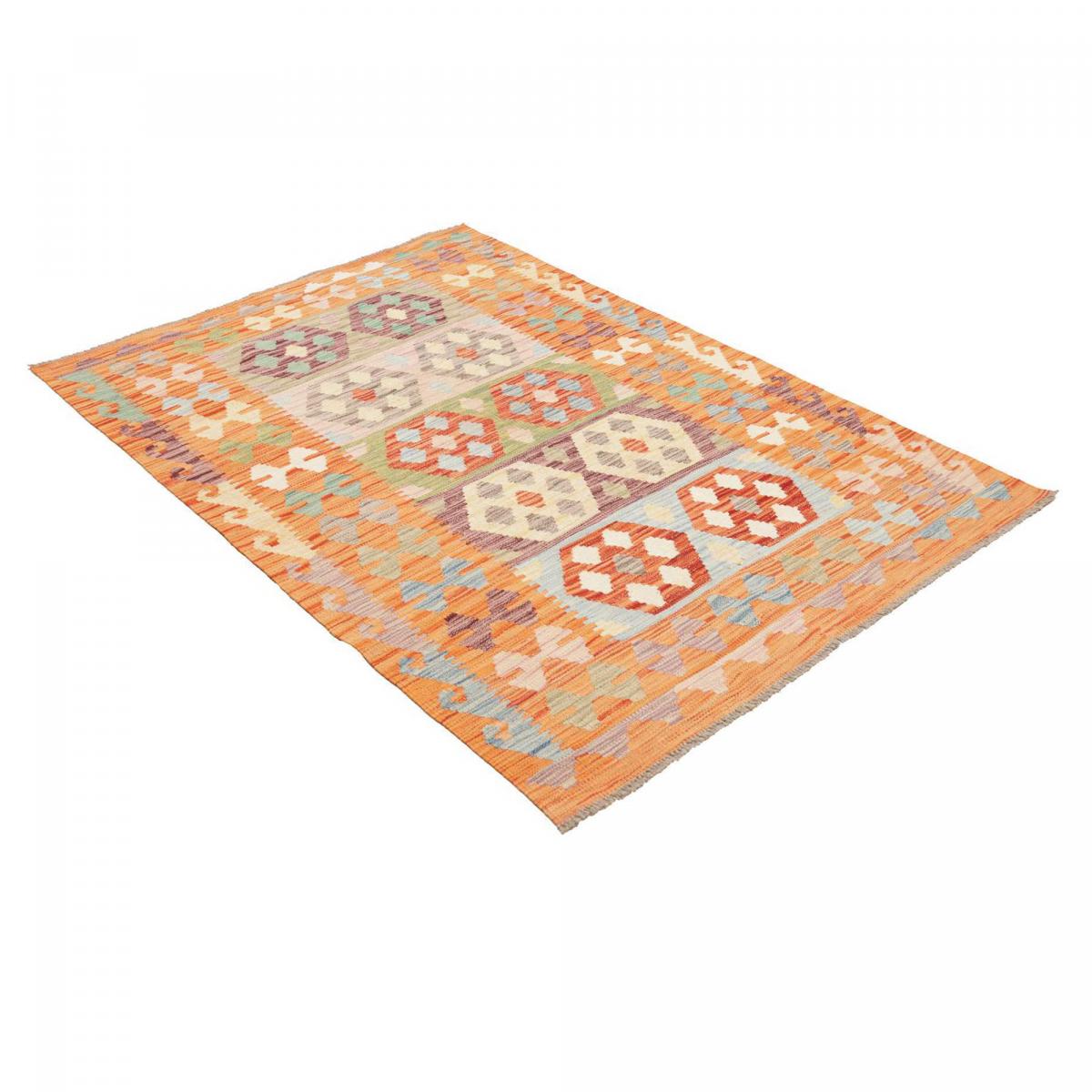 Tapis kilim au motif ethnique, tissé plat authentique, KILIM 24 multicolore, bleu, orange, UN AMOUR DE TAPIS