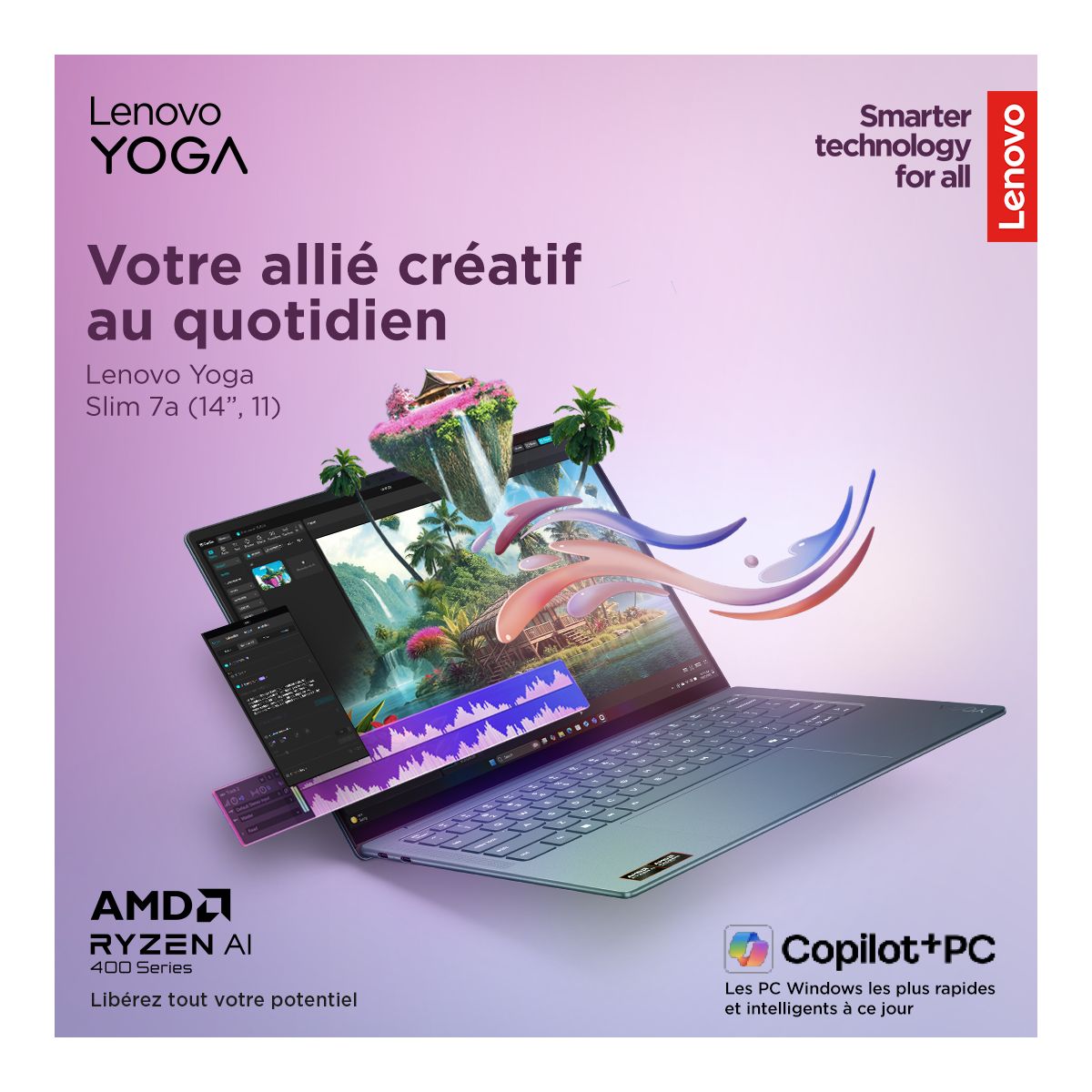 Ordinateur portable Yoga Slim 7 14AGP11 14" OLED AMD Ryzen AI 7 445 16 Go RAM LPDDR5x SSD 512 Go couleur unique, LENOVO
