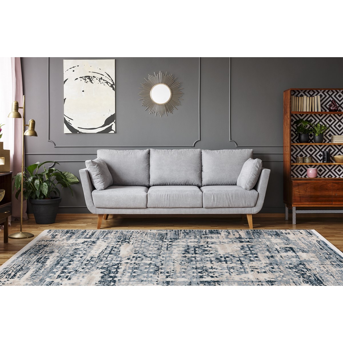 Tapis salon et chambre moderne GEFO bleu, NOVATREND