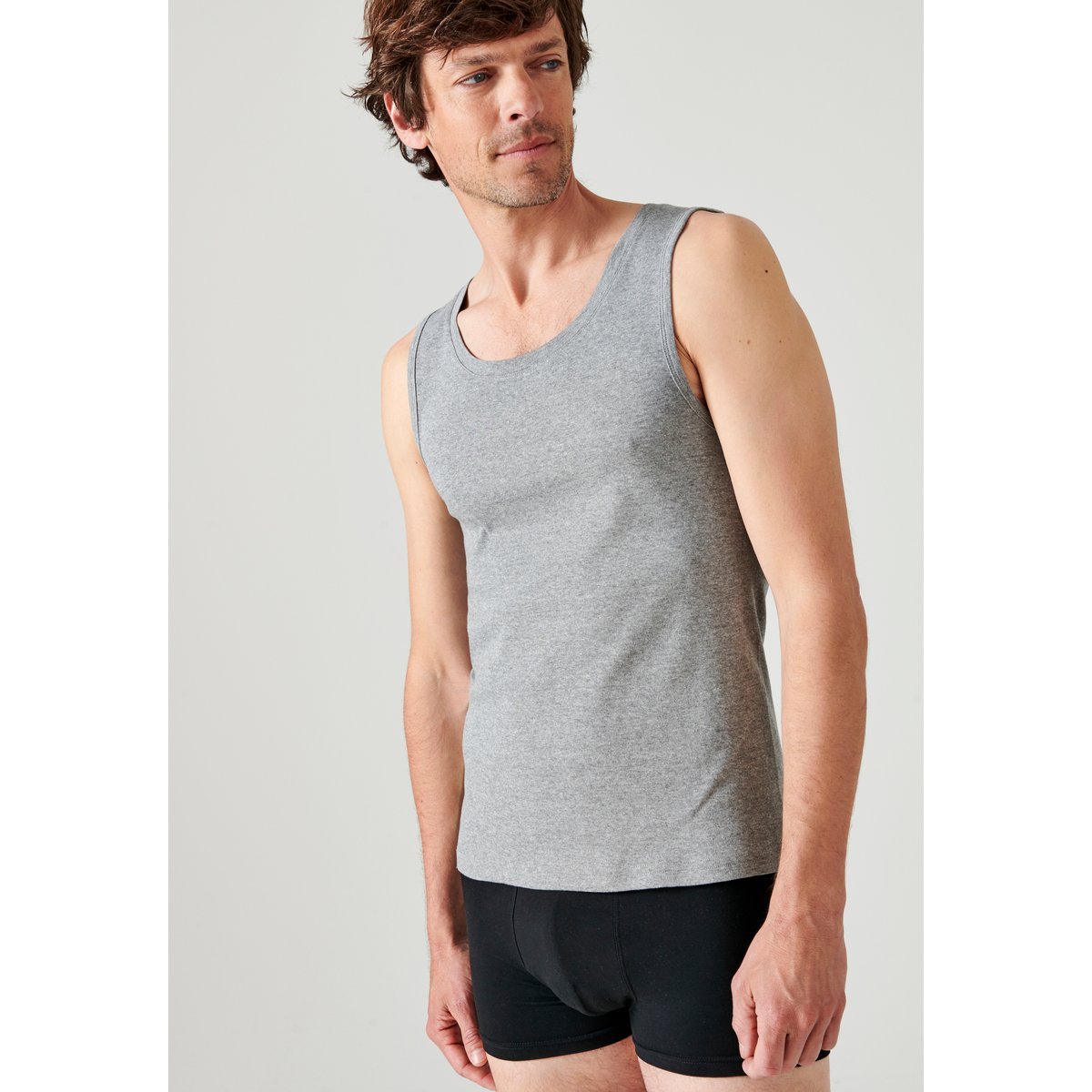 Lot de 2 débardeurs pur coton peigné gris chiné, DAMART