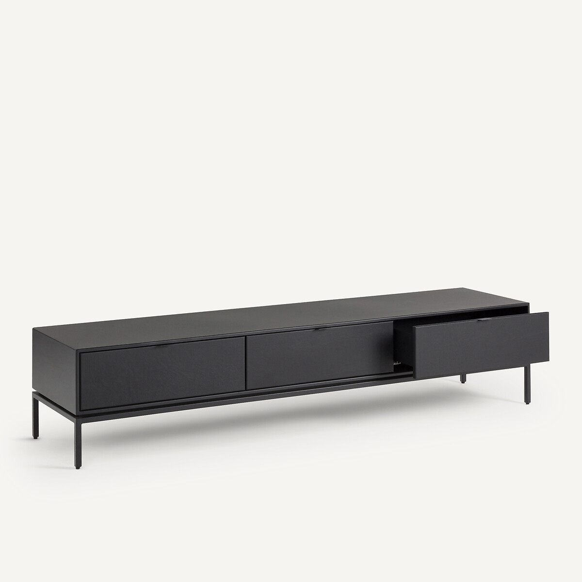 Meuble TV enfilade métal acier et cuir, Réalto noir, AM.PM