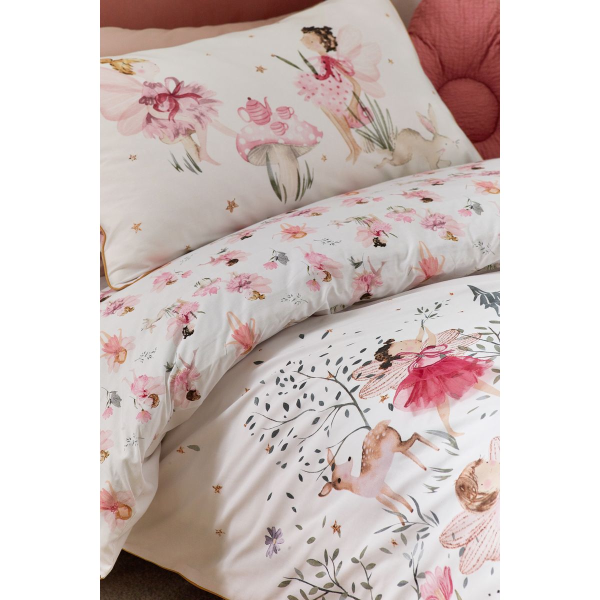 Parure de lit imprimée en polycoton forêt des fées blanches, NEXT