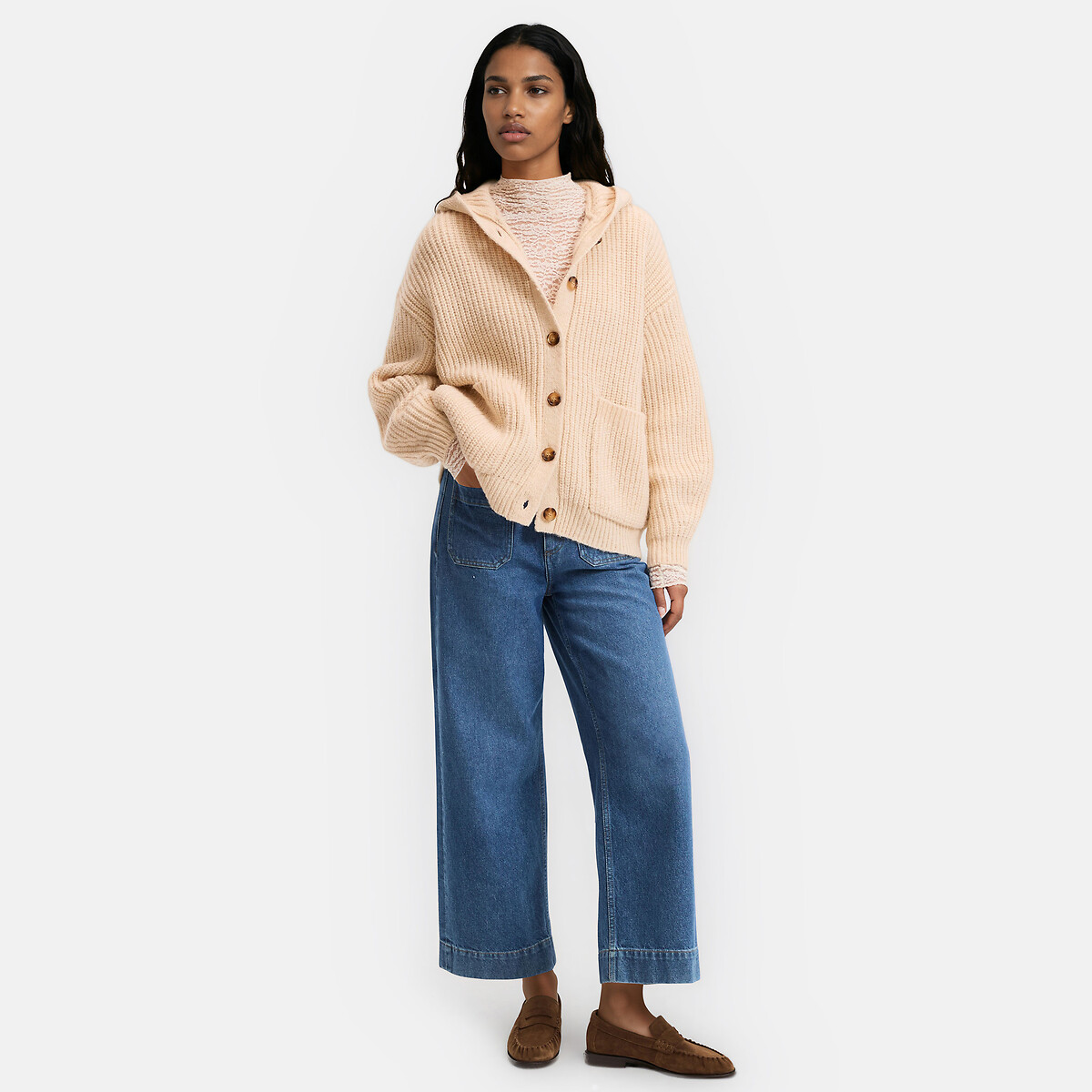 Loose-Fitting Button-Up Hooded Cardigan ecru , LA REDOUTE COLLECTIONS