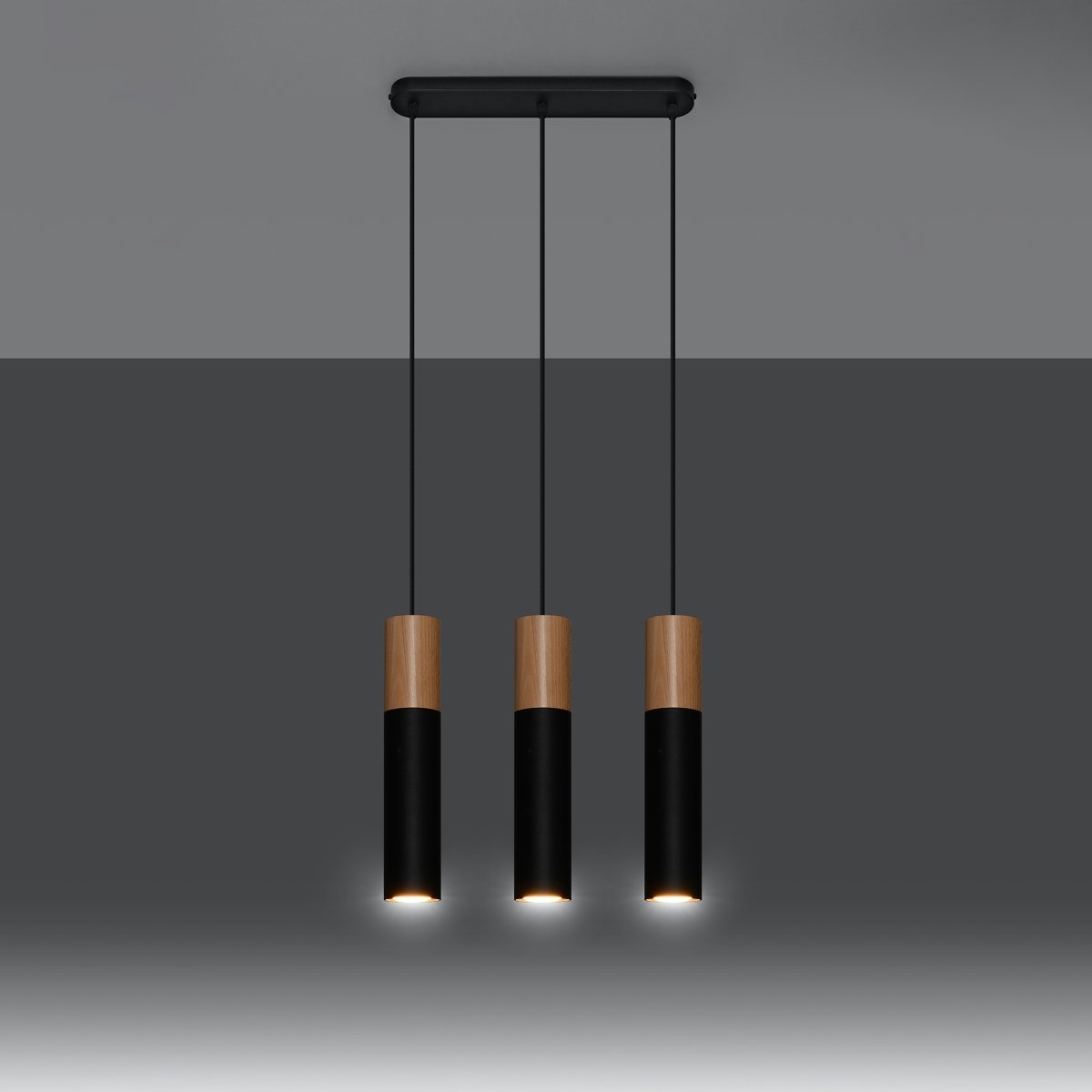 Suspension Acier Bois Naturel/Noir GU10 3 Pablo marron, EDEN