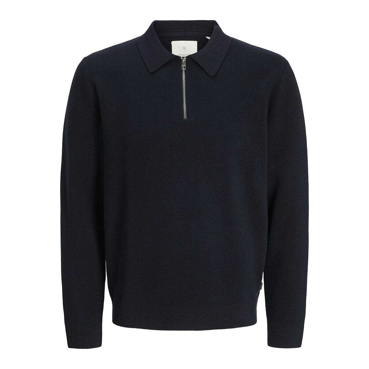 Pull collo a polo e mezza zip blu notte, JACK & JONES