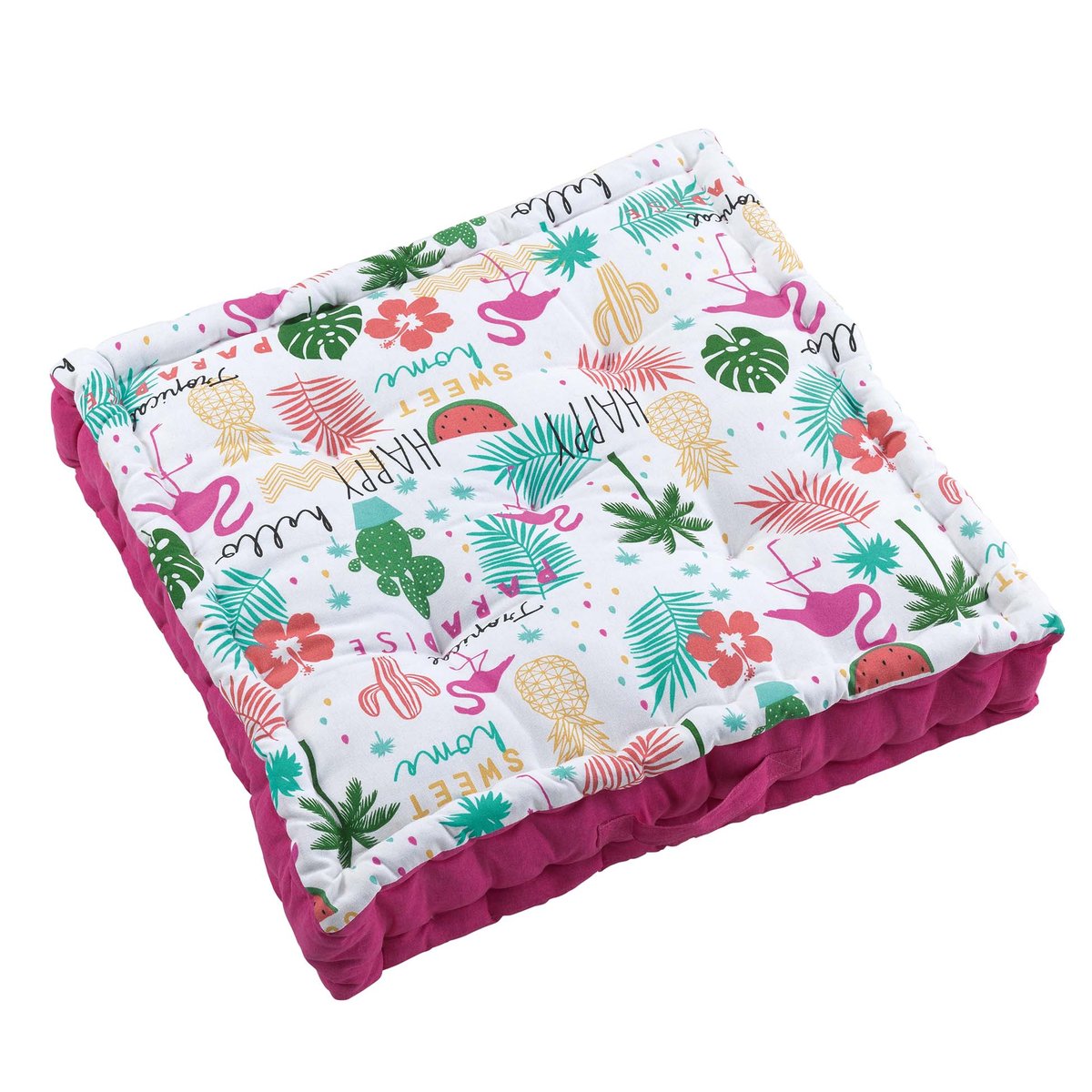 Coussin de sol en coton matelassé Flamant Rose 60cm rose, EDEN