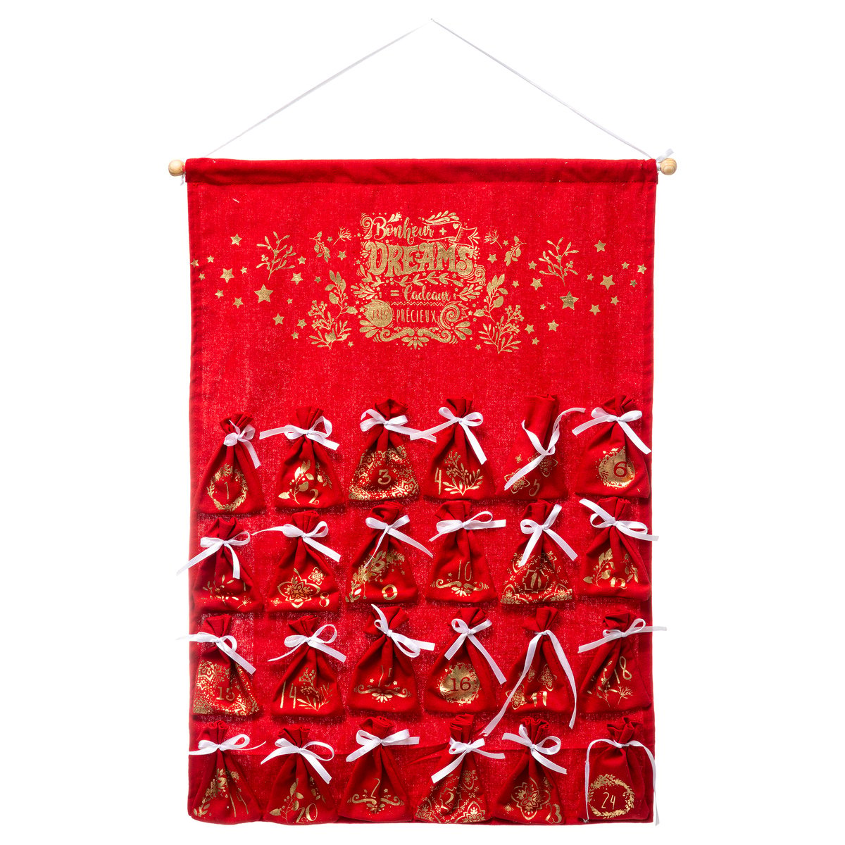 Suspension Calendrier de l'Avent Pochon H 65 cm rouge, FEERIE CHRISTMAS