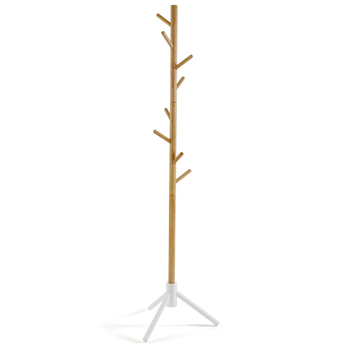 Porte-manteau sur pied blanc et bois 40x40x175cm bois, VERSA