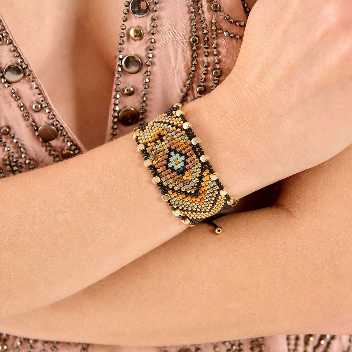 Bracelet réglable perles tissées SHAMI noir, HIPANEMA