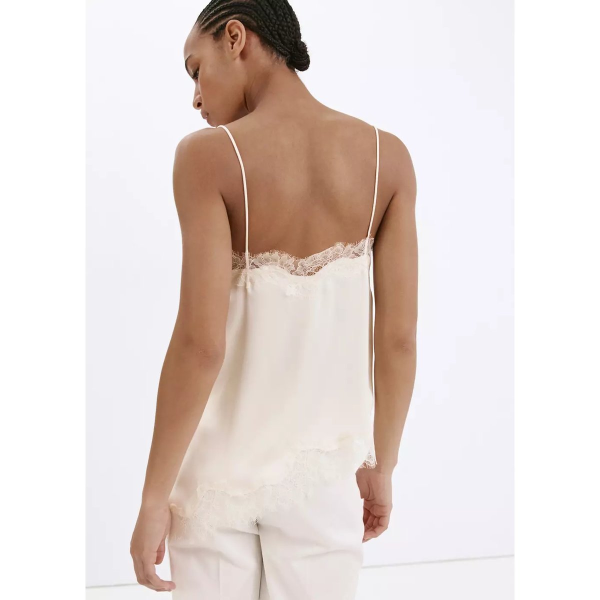 Top lingerie dentelle asymétrique ivoire, MANGO