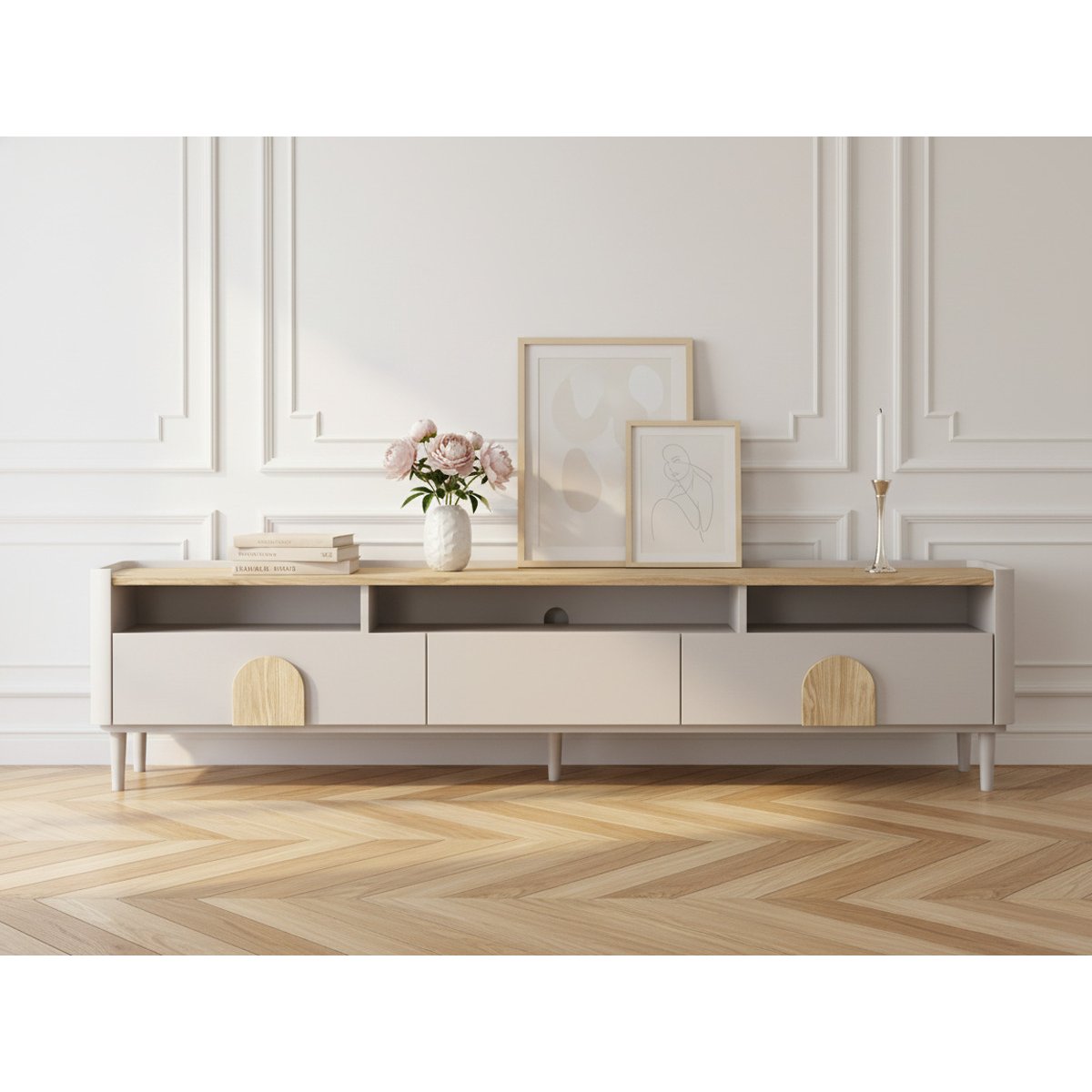Meuble TV 200 cm , ENYRA beige, BOBOCHIC