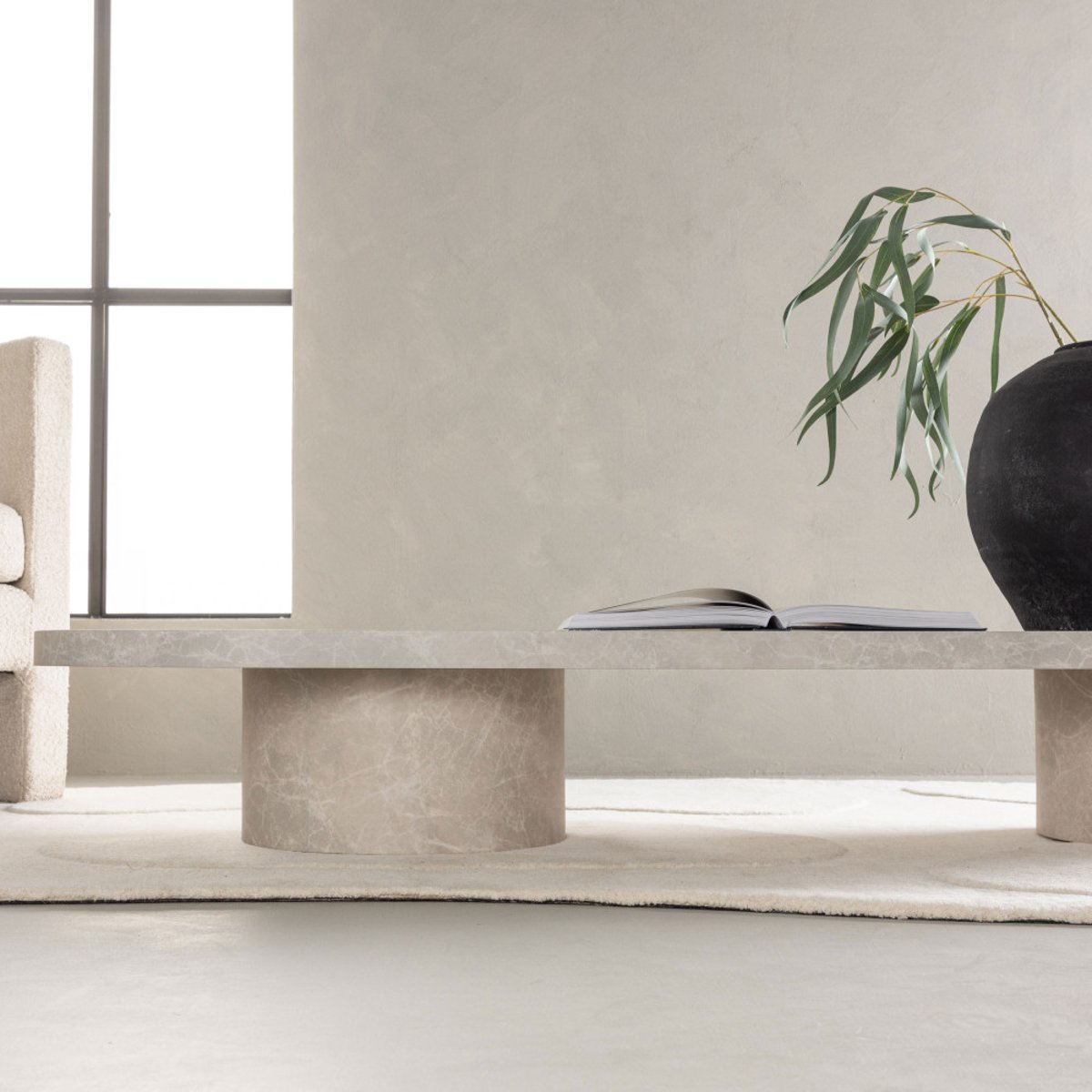 Table basse ovale effet marbre 190x60cm- NARVIK beige, VENTURE HOME