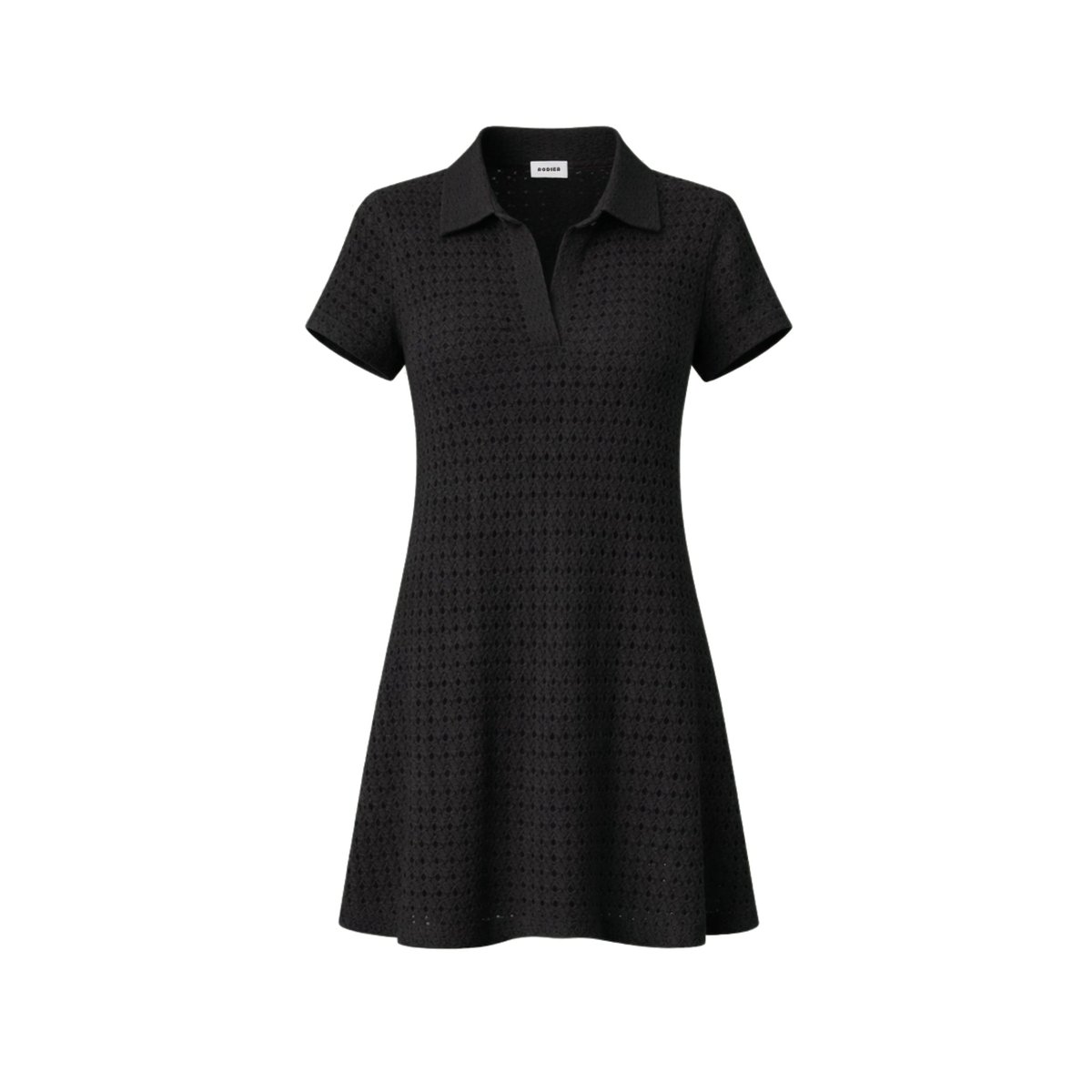 Robe courte évasée en maille ajourée noir, RODIER
