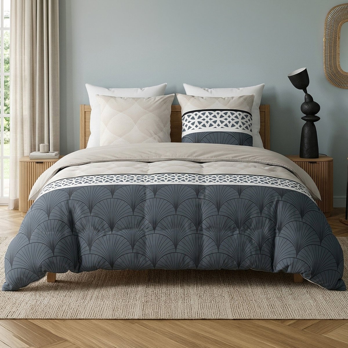 Parure housse de couette imprimée avec taie(s) en coton, Arcadia multicolore, ATELIER DU COTON