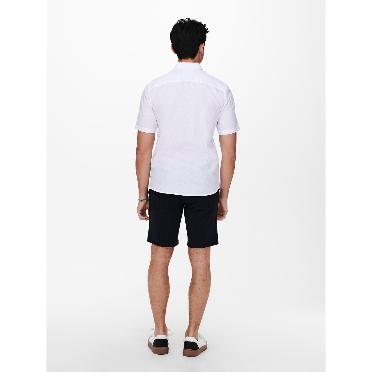 Chemisette slim fit coton lin blanc, ONLY & SONS