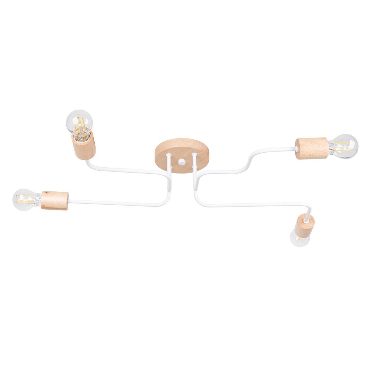Lustre Acier Blanc/Bois Naturel E27 4 Timbo blanc, EDEN