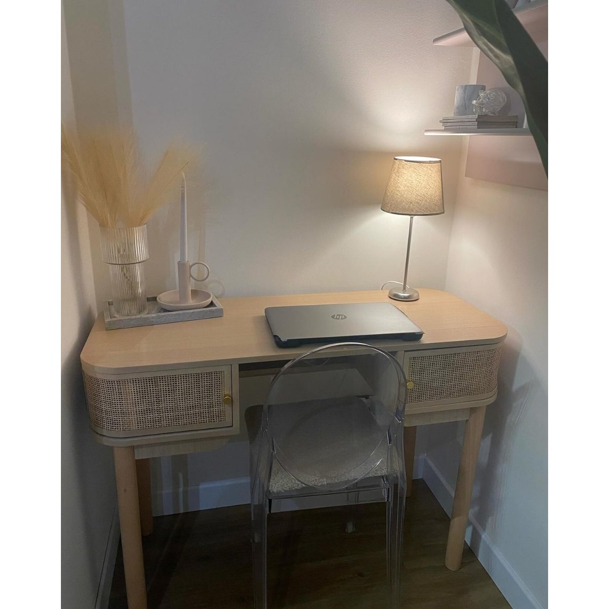 Bureau 2 portes, bois et cannage, TOYAMA bois naturel, NORDLYS