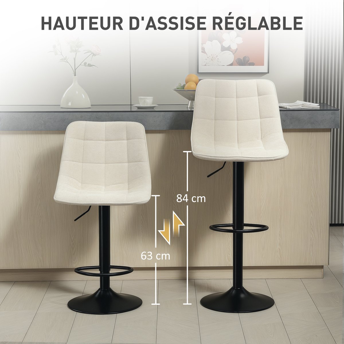 Tabouret de bar Chenille Beige beige, HOMCOM