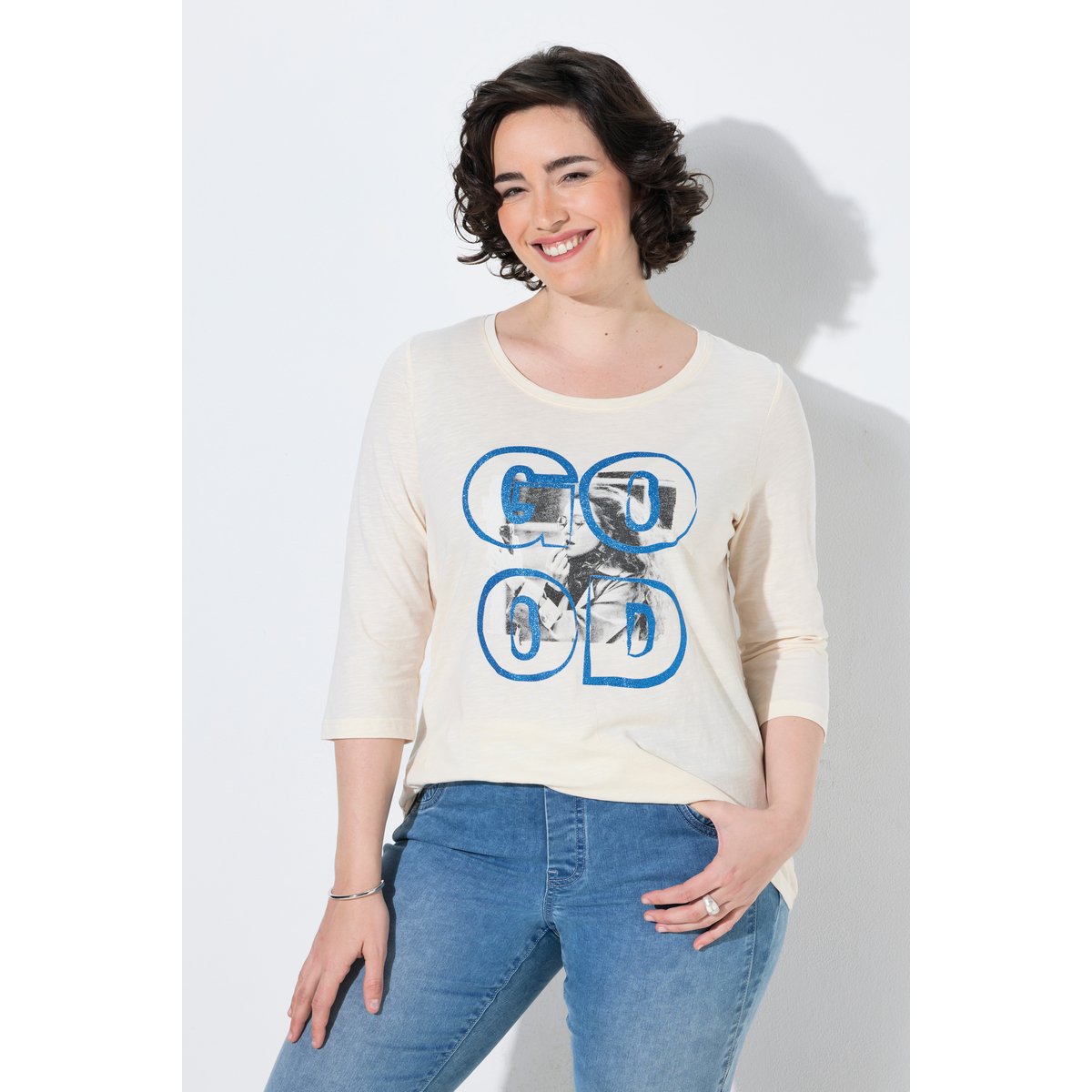 T-shirt avec imprimé photo blanc perle, ULLA POPKEN