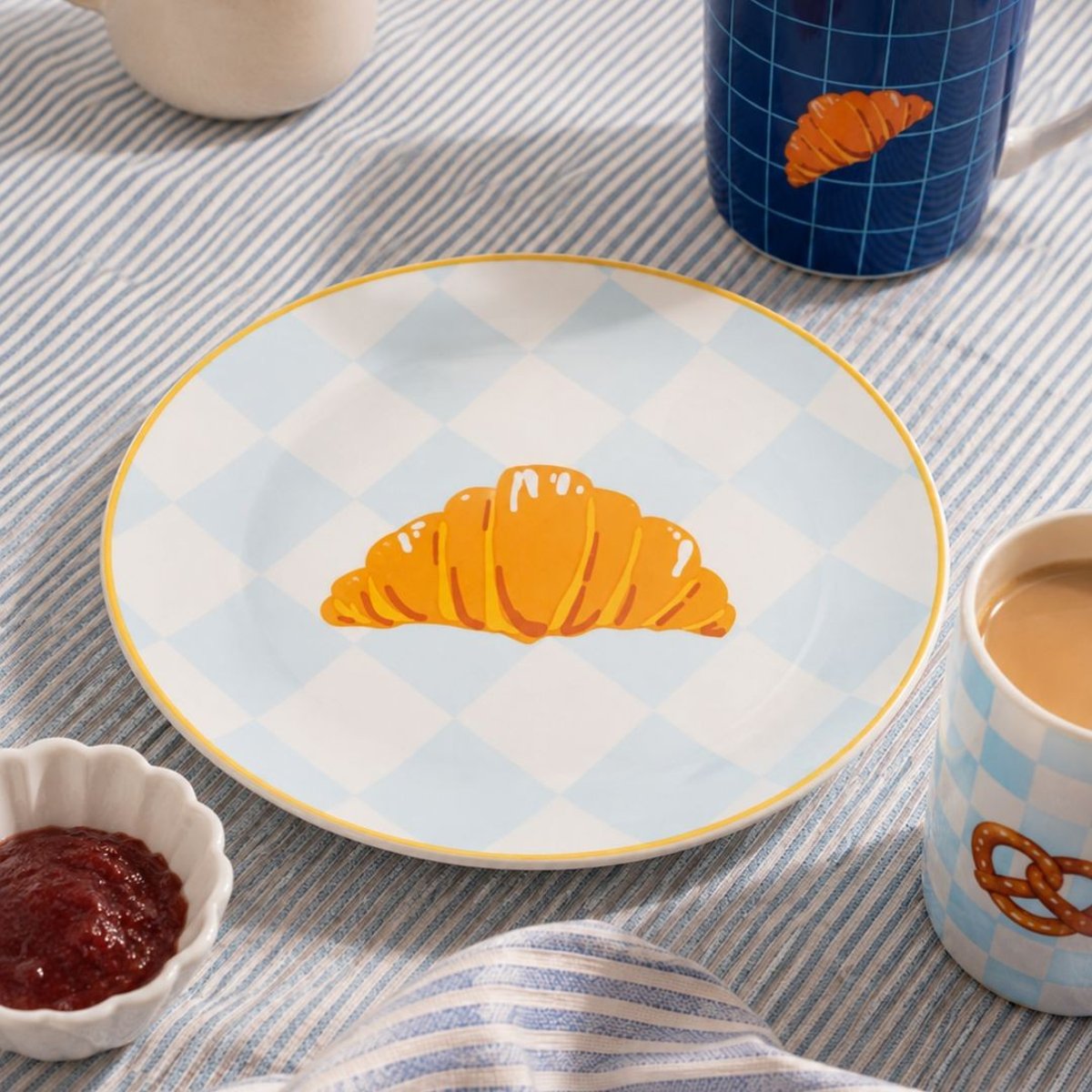 Lot de 2 petites assiettes croissant & beurre, BEAU BRUNCH multicolore, ARTIME