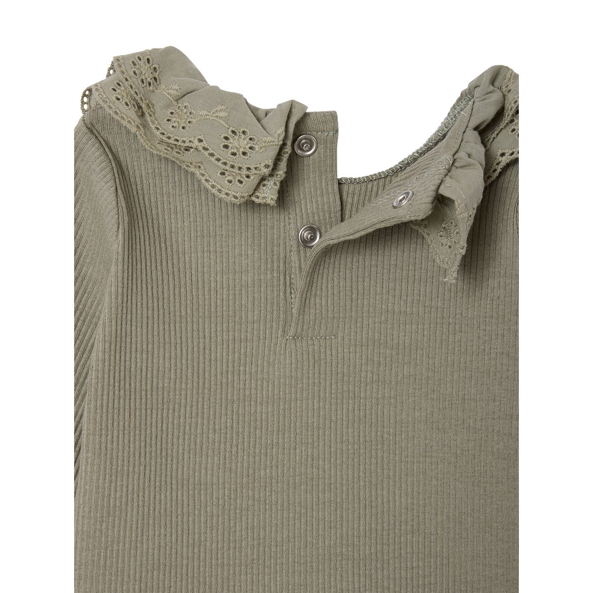 T-shirt bébé manches longues avec collerette brodée kaki, VERTBAUDET