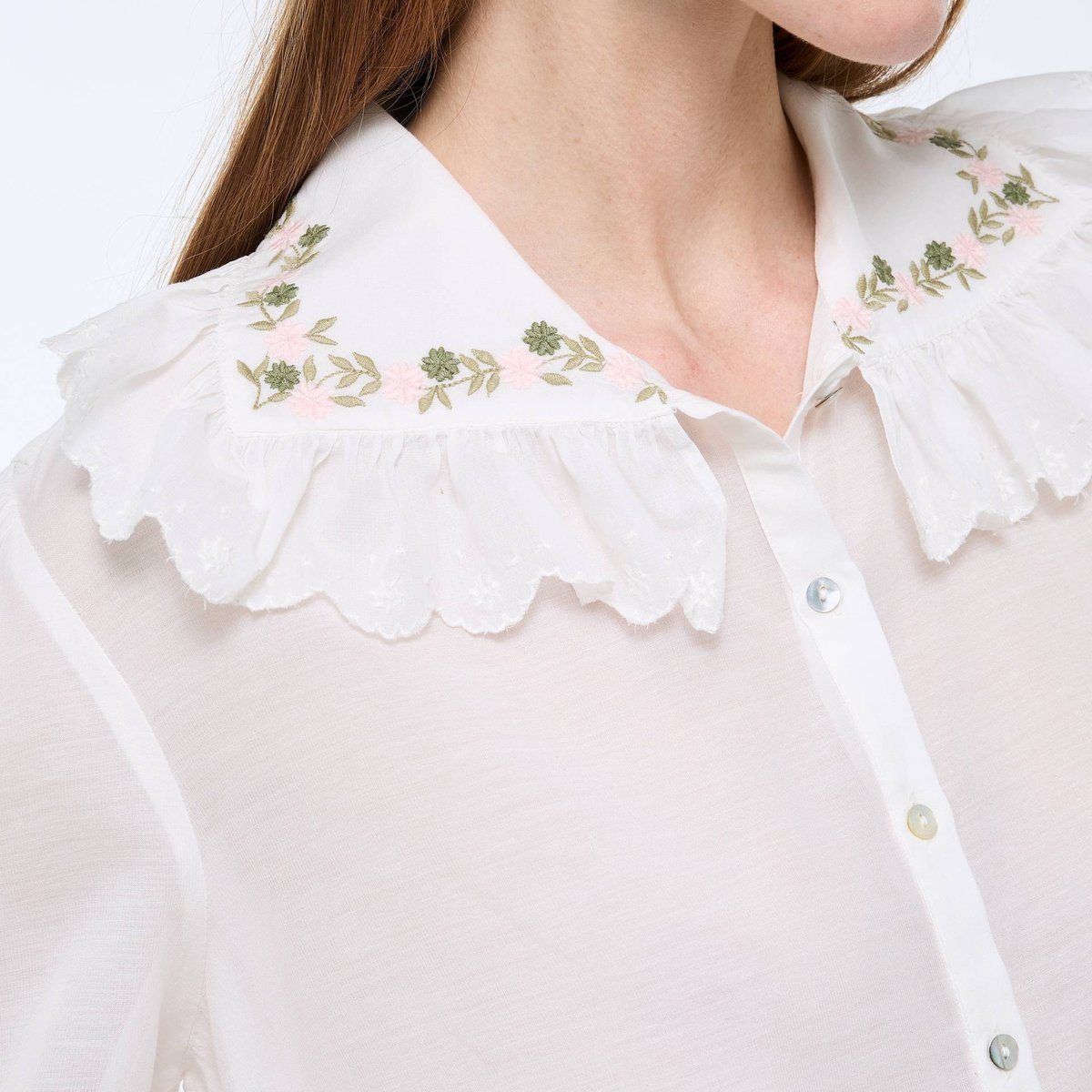 Chemise unie détails col contenant du coton ecru, MONOPRIX