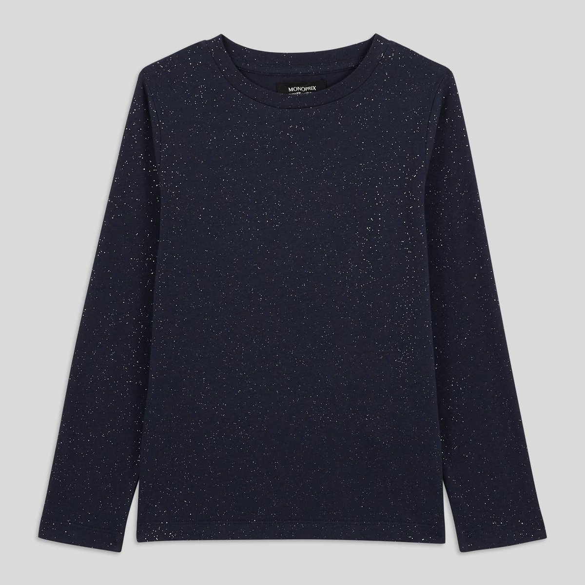 T.shirt pailleté manches longues, Coton BIO marine, MONOPRIX KIDS