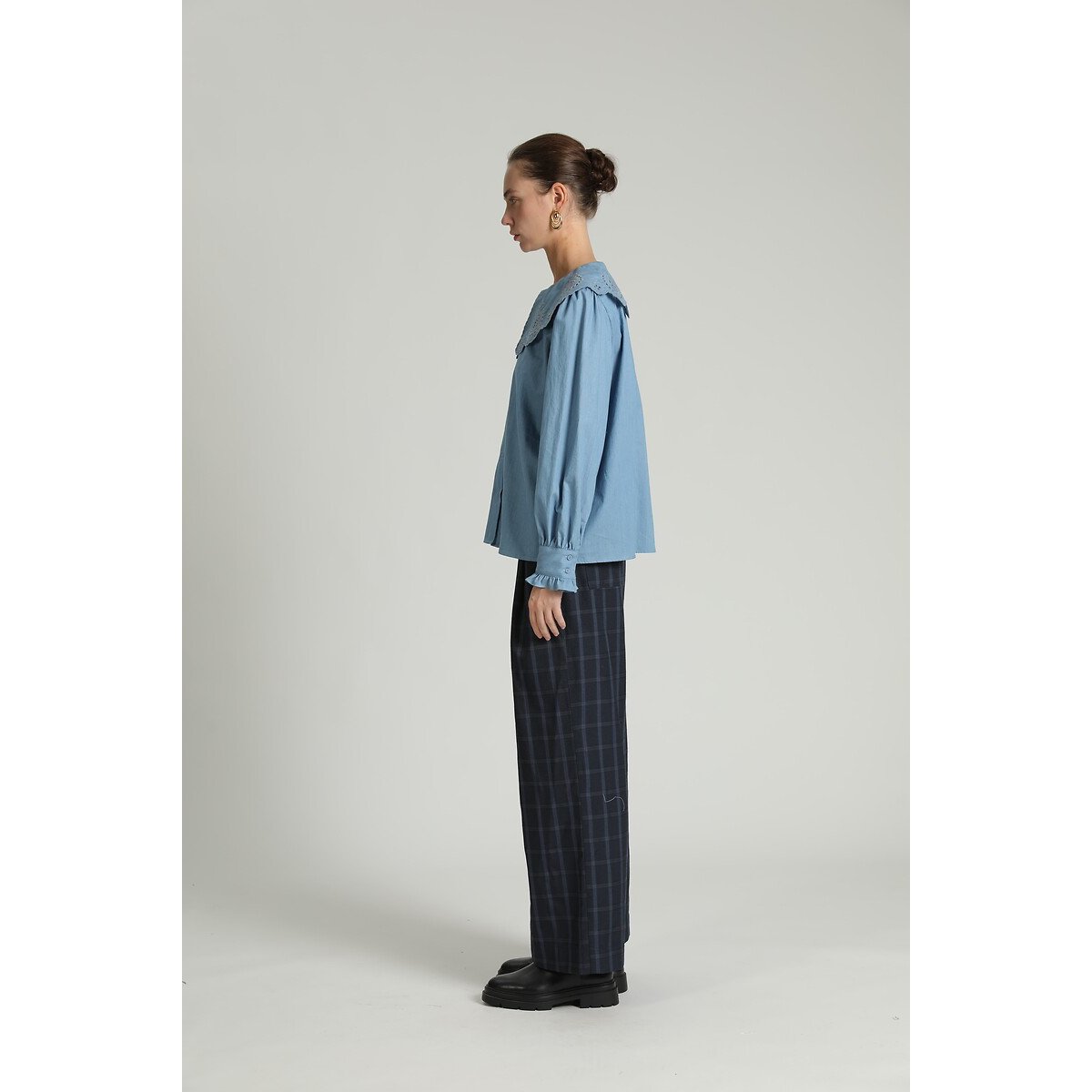 Chemisier col claudine, brodé bleu, SEE U SOON