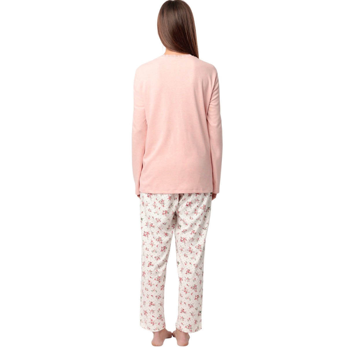 Pyjama pantalon top manches longues Dots And Flowers corail, ADMAS