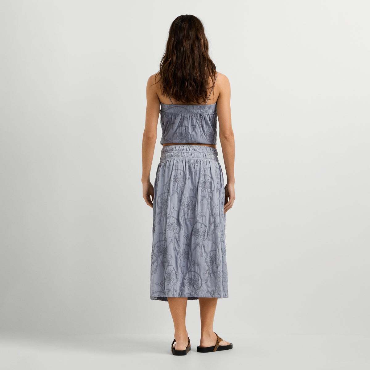 Jupe Midi Brodée Florale bleu mer tempête, PEPE JEANS