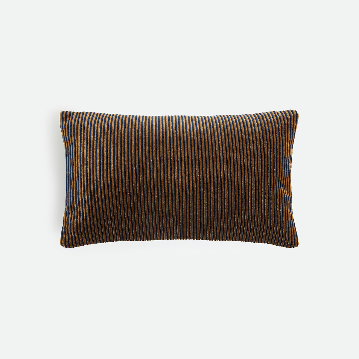 Funda de cojín rectangular, a rayas, de terciopelo, MANOKI azul/marrón, LA REDOUTE INTERIEURS