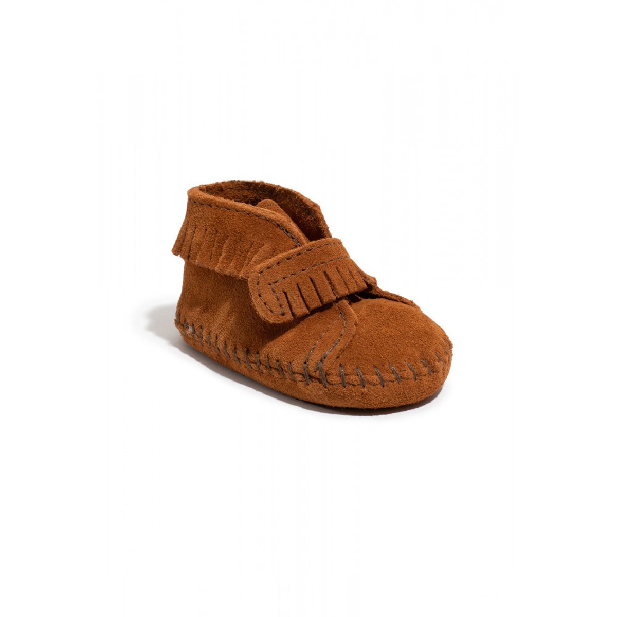Chaussons souples en suede FRONT STRAP marron, MINNETONKA
