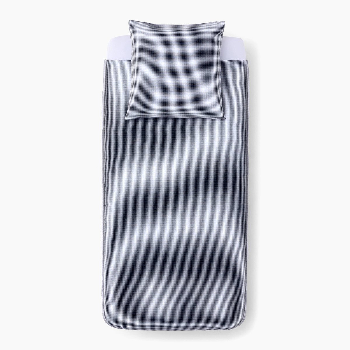 Lot housse de couette et une taie carrée vichy uni tissé teint, 100% coton bio, finition bouteille, Gots et OEKOTEX marine, MONOPRIX