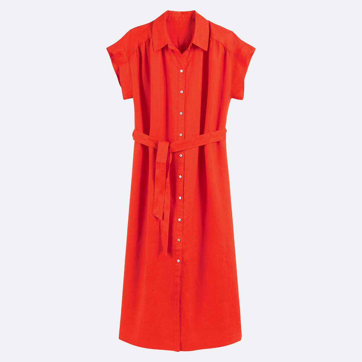 Robe en lin à manches courtes Signature HELOÏSE rouge grenadine, LA REDOUTE COLLECTIONS