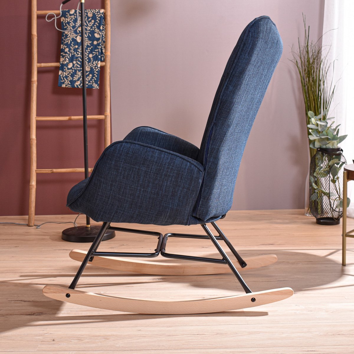 Fauteuil à bascule rocking chair scandinave, EPPING gris foncé, MEUBLES COSY