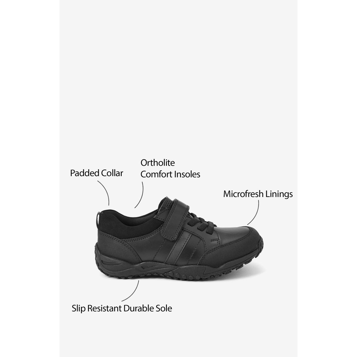 Chaussures d’école en cuir pointure large noir, NEXT