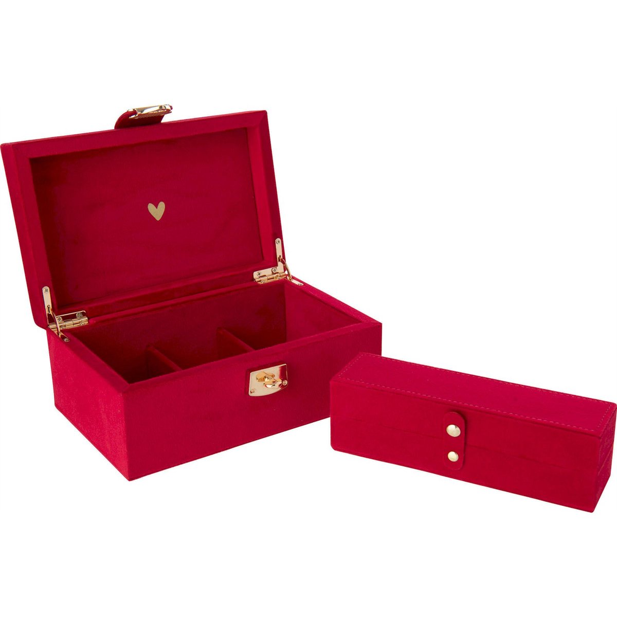 Boîte à bijoux compartimentée en velours rouge carmin, RECOLLECTION