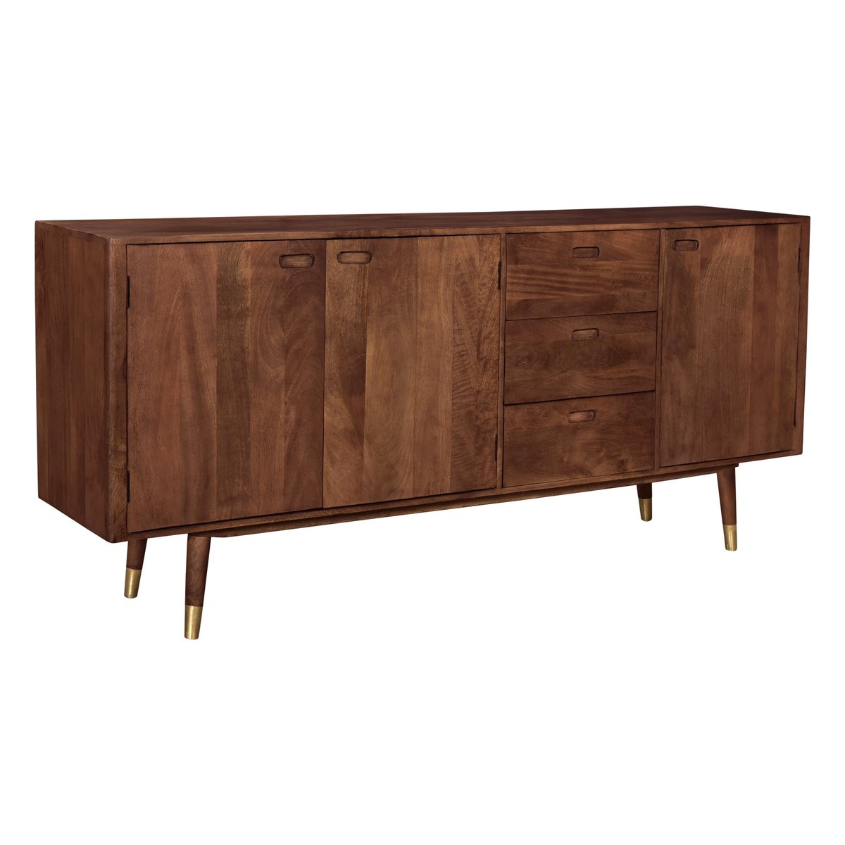 Buffet en bois massif 3 portes 3 tiroirs et - COLOMBO bois foncé et détails dorés, MAISON PAVANE