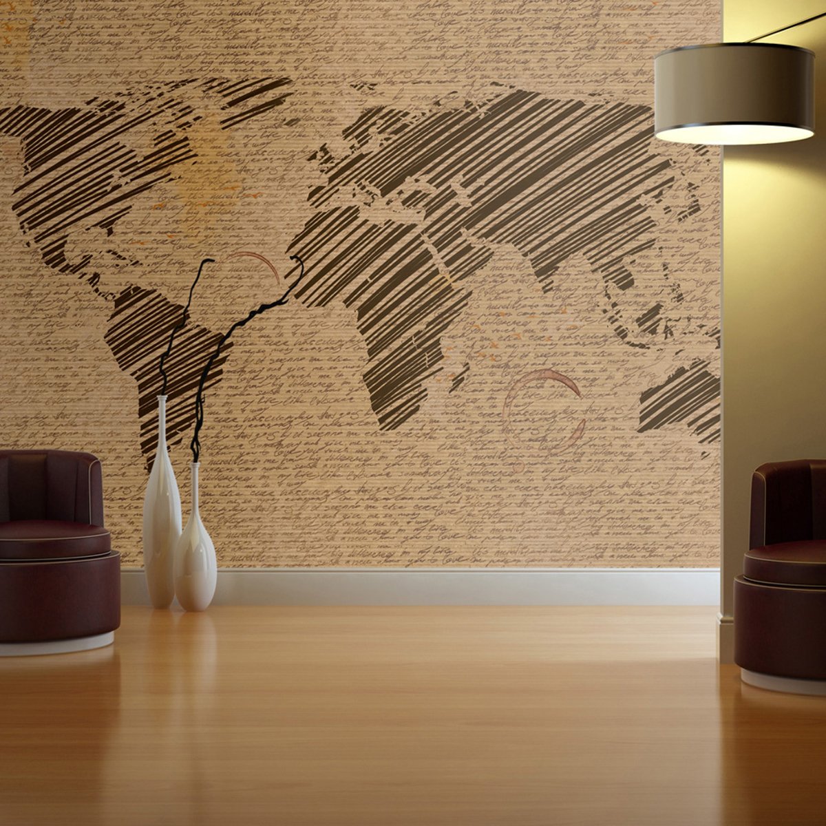 Papier peint intissé panoramique Carte du monde Notes from journeys multicouleur, EDEN