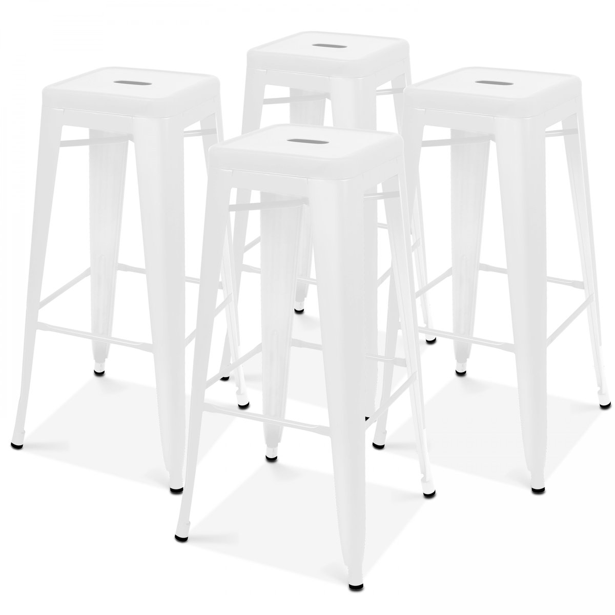 Lot de 4 tabourets de bar en métal mat, INDUS blanc, OVIALA