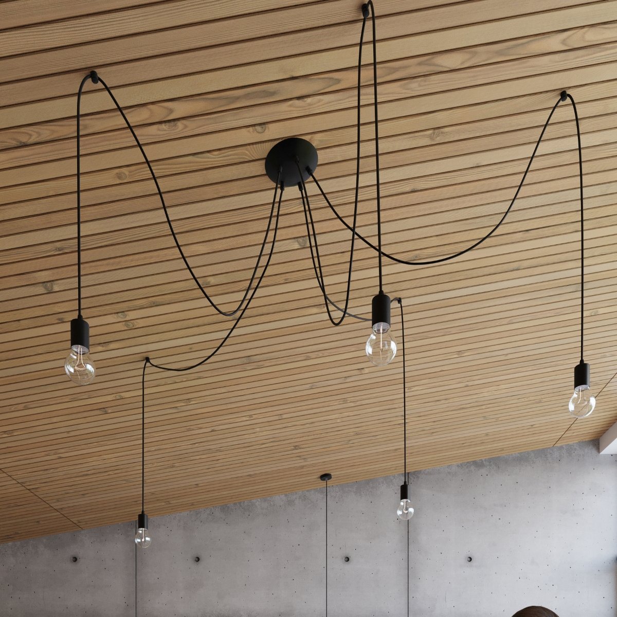 Lustre Tissu Noir E27 7 Edison noir, EDEN