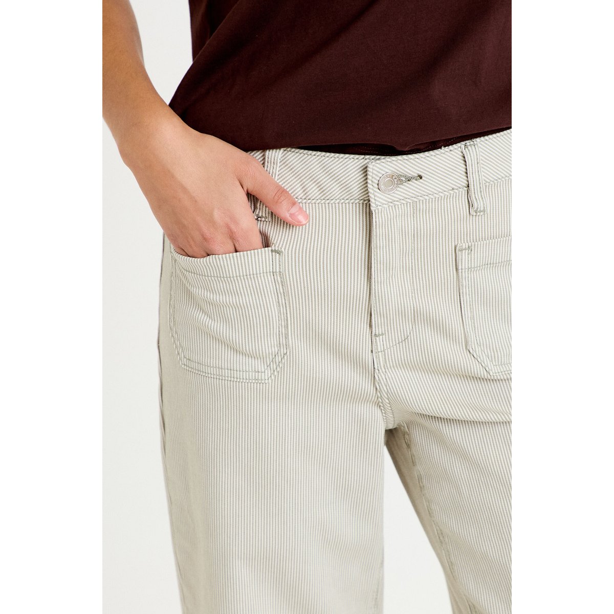 Pantalon large cropped taille haute vert kaki, CACHE CACHE