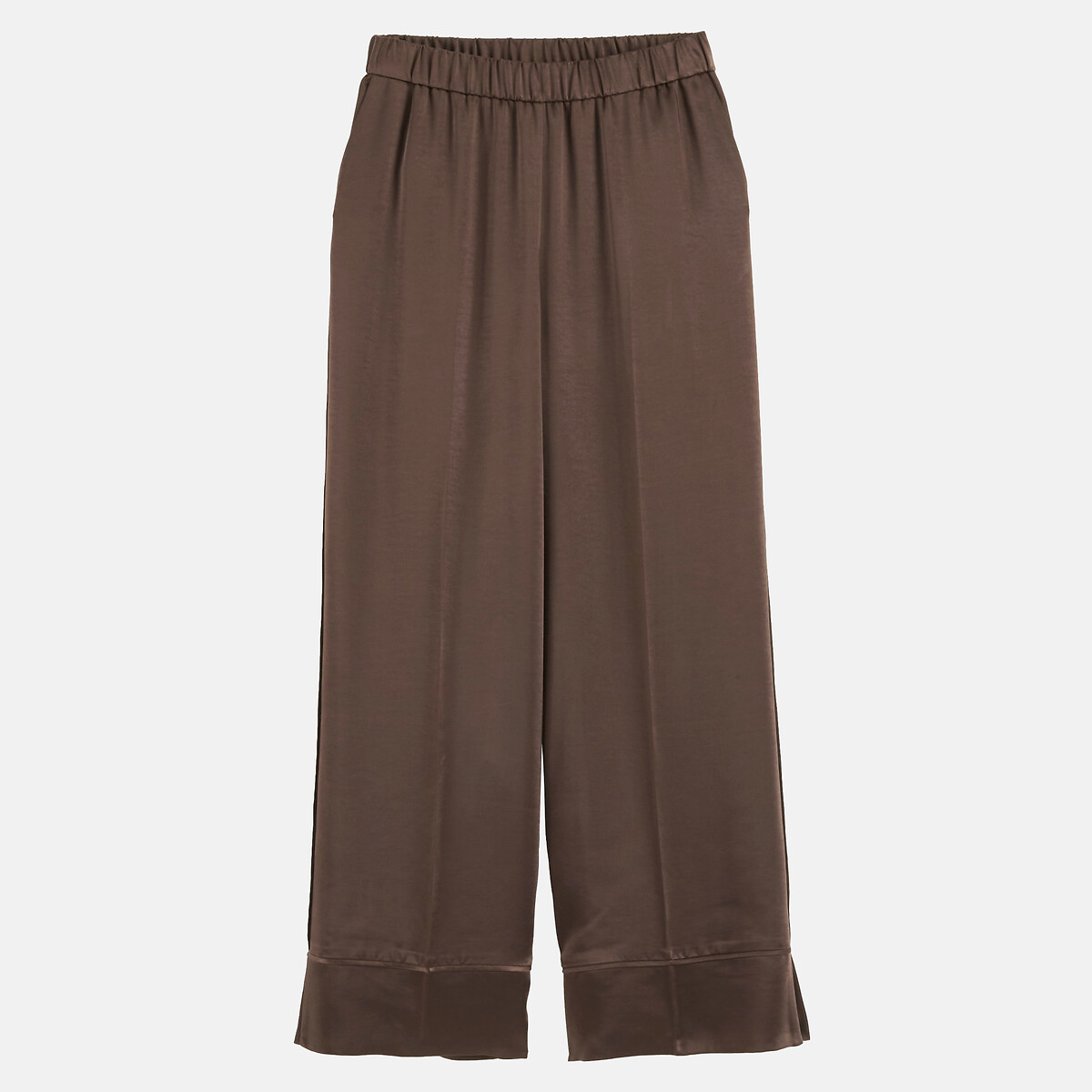 Pantalon large, à taille élastiquée, en satin marron, LA REDOUTE COLLECTIONS