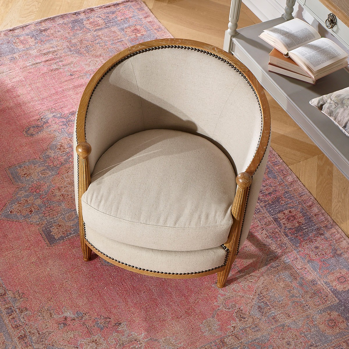 Fauteuil en chêne massif et lin coton CAROLE ficelle, ROBIN DES BOIS