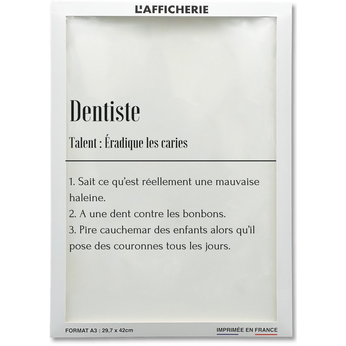 Affiche Définition Dentiste blanc, L'AFFICHERIE