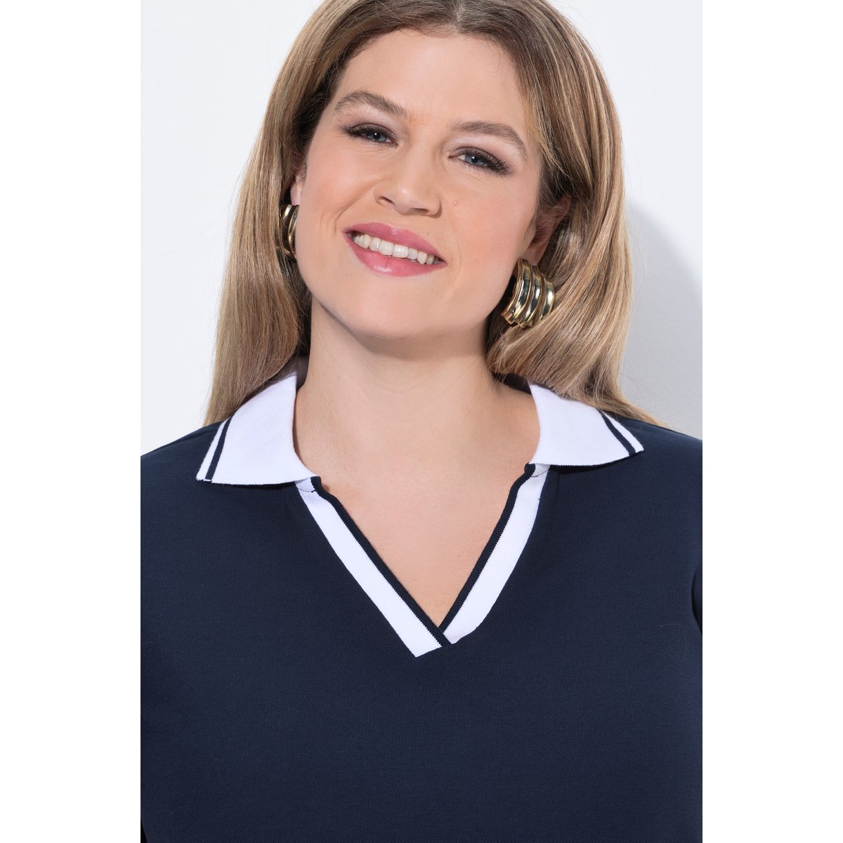 Polo à manches courtes, modèle bicolore marine, ULLA POPKEN
